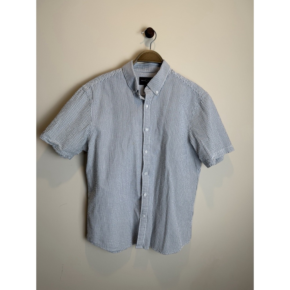 Black Brown 1826 Men's Short Sleeved Striped Seersucker Button Down Shirt Size L